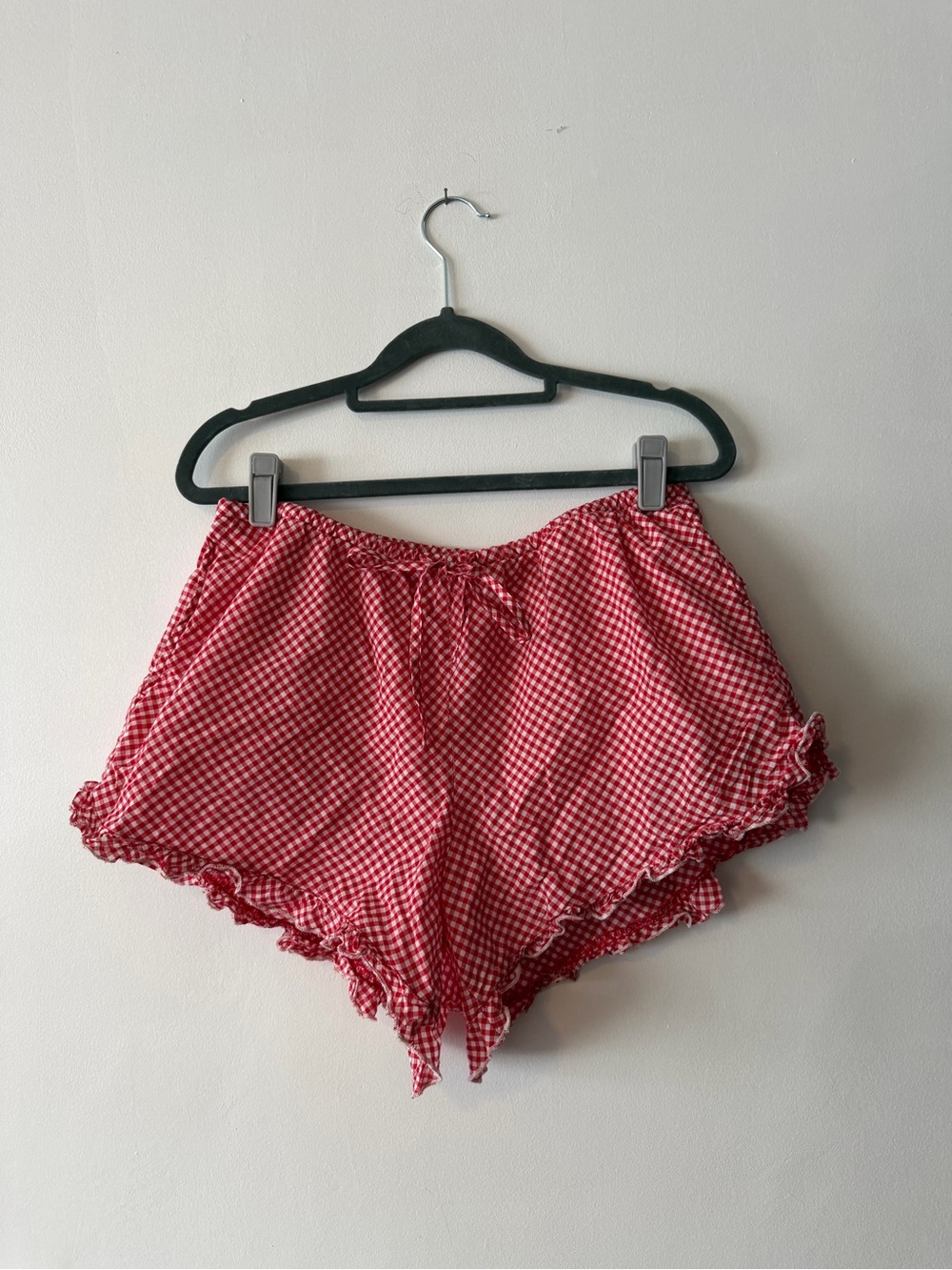 Parke x Target Red and White Gingham Ruffle-Trim High Waist Shorts Small